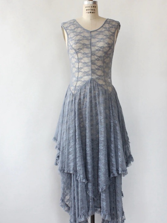 Free People Dresses & Skirts - Lace Overlay Handkerchief Hem Dress - grey
